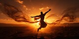 Person Jumping with Joy at Beautiful Sunset