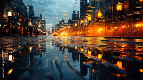 night view of the city. night view. reflections. mirror reflection of the city. city ​​irrigation