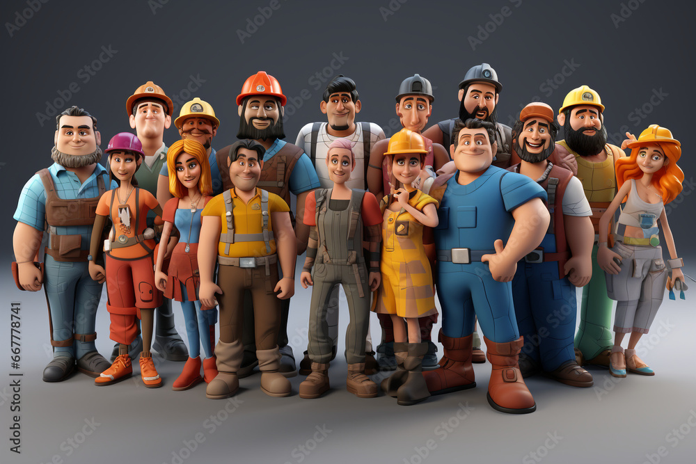 3D caracter cartoon Construction People 3D caracter cartoon Construction People