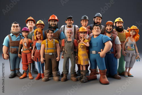 3D caracter cartoon Construction People