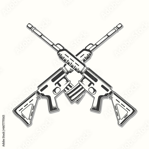 Military rifel black and white vector design.