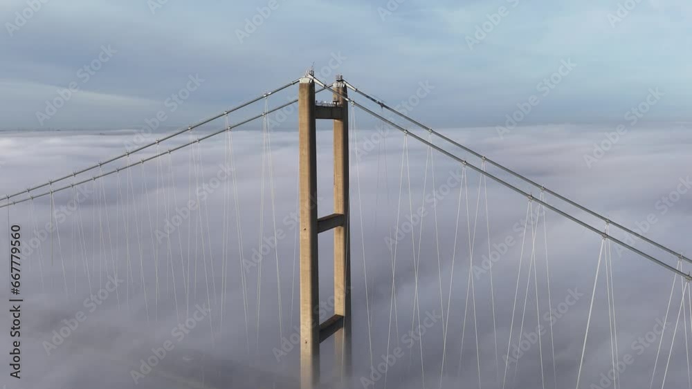 aerial view of the Humber Bridge in the morning mist over the river humber aerial view of the Humber Bridge in the morning mist over the river humber