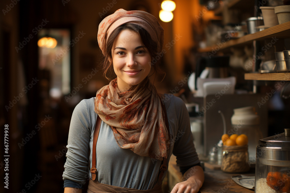 Generative ai picture of lovely cheerful woman cafe owner enjoying relax rest cozy day Generative ai picture of lovely cheerful woman cafe owner enjoying relax rest cozy day