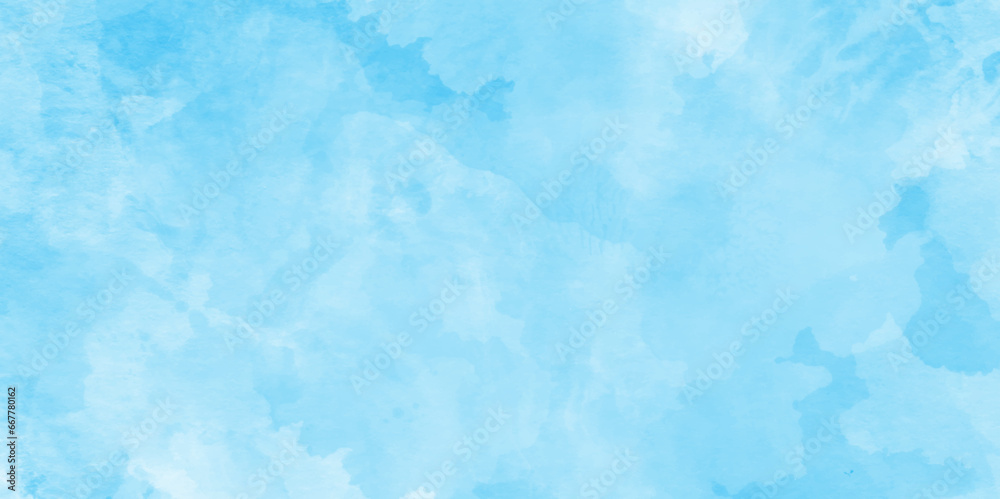 modern and fresh watercolor clouds sky background, Sky clouds with brush painted blue watercolor texture, small and large clouds alternating and moving slowly on cloudy winter morning blue sky.
