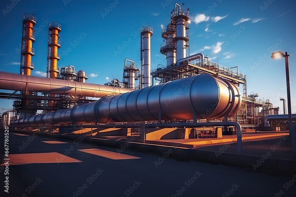 Industrial Powerhouse Oil Refinery Pipelines in the Process of Precision Oil and Gas Movement. created with Generative AI Industrial Powerhouse Oil Refinery Pipelines in the Process of Precision Oil and Gas Movement. created with Generative AI