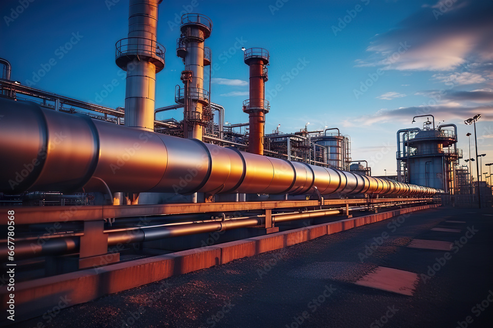 Industrial Powerhouse Oil Refinery Pipelines in the Process of Precision Oil and Gas Movement. created with Generative AI Industrial Powerhouse Oil Refinery Pipelines in the Process of Precision Oil and Gas Movement. created with Generative AI