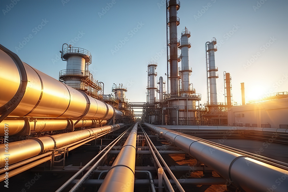 Industrial Powerhouse Oil Refinery Pipelines in the Process of Precision Oil and Gas Movement. created with Generative AI Industrial Powerhouse Oil Refinery Pipelines in the Process of Precision Oil and Gas Movement. created with Generative AI