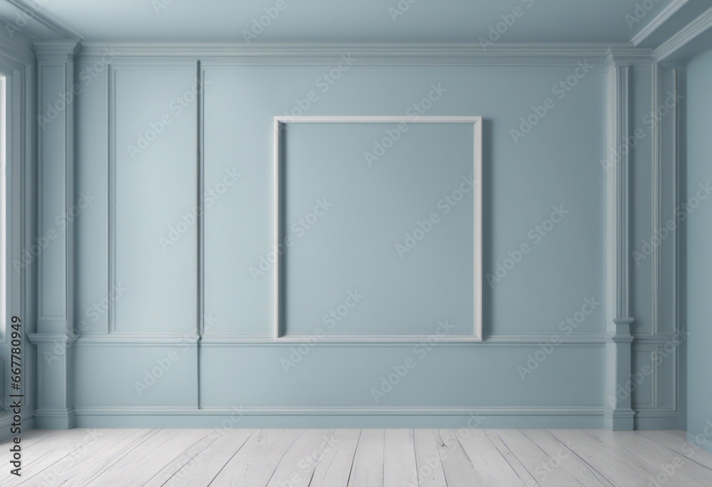 Fototapeta premium 3d design, cornice foto in stanza blu, II mockup