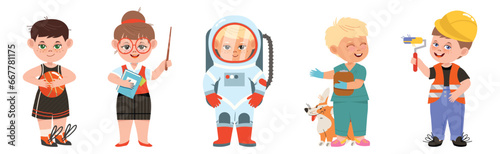 Kids in Professional Uniform for Different Job Vector Set