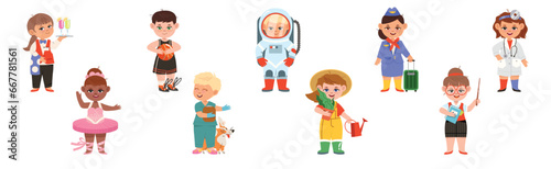 Kids in Professional Uniform for Different Job Vector Set