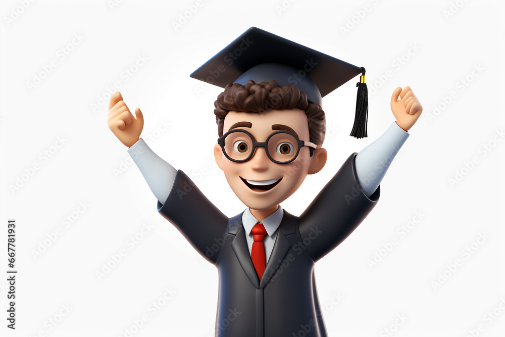 3D caracter cartoon Graduation Season Doctoral white Background 3D caracter cartoon Graduation Season Doctoral white Background