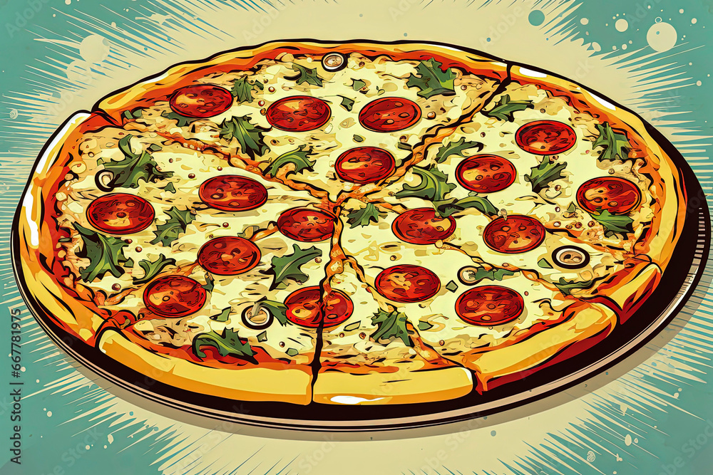 Generative AI illustration of homemade vegan pizza Generative AI illustration of homemade vegan pizza