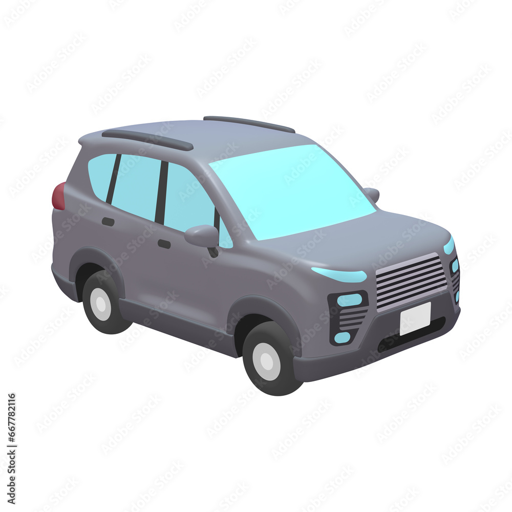 自動車のイラスト素材　デフォルメ　SUV　グレー（1_c）