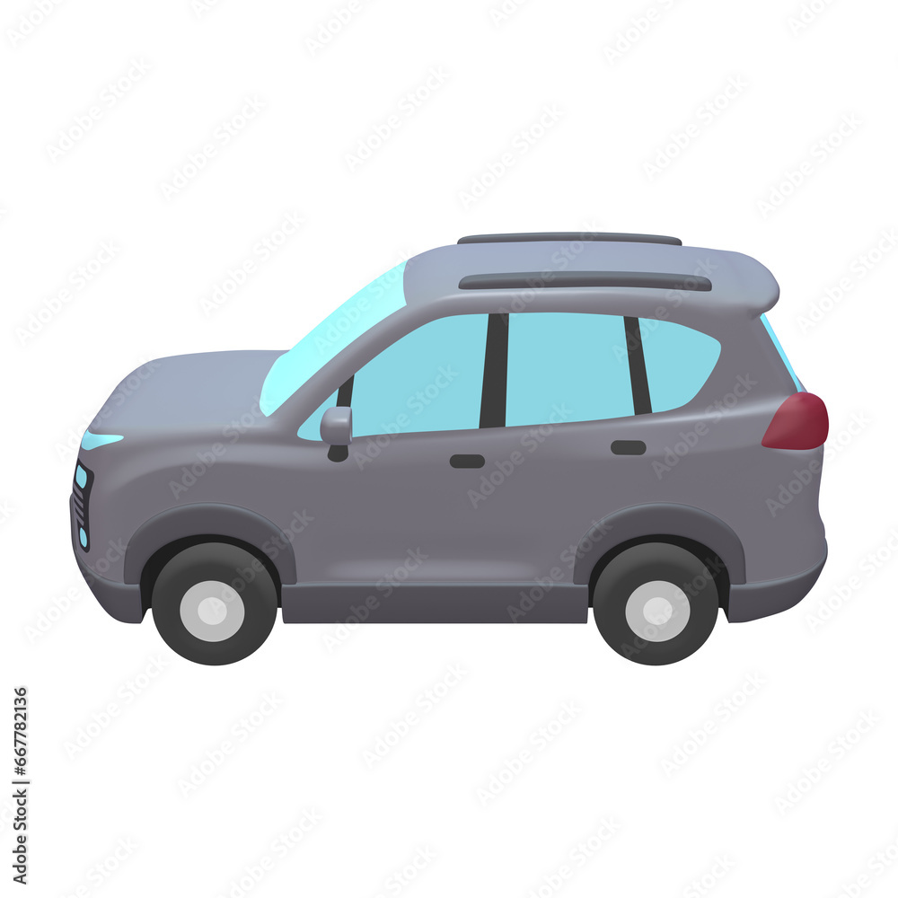 自動車のイラスト素材　デフォルメ　SUV　グレー（1_9）