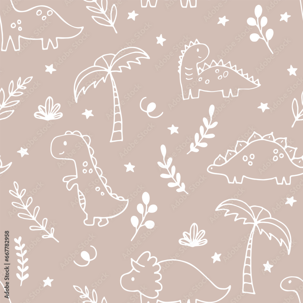 Obraz premium Сhildish seamless pattern with dinosaurs. Cute background. Dino. Print with dinosaur for baby textile and fabric