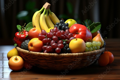 A woven basket brimming with a delightful assortment of fresh fruits