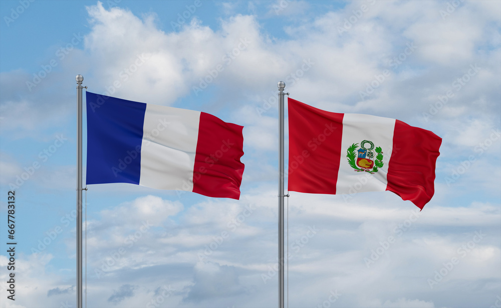 Peru and France flags, country relationship concept Peru and France flags, country relationship concept