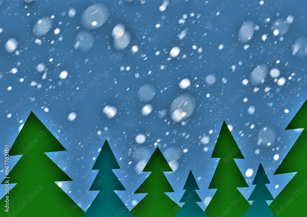 Obraz premium Holiday winter landscape for new year holidays with falling snow