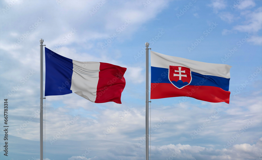 Slovakia and France flags, country relationship concept Slovakia and France flags, country relationship concept