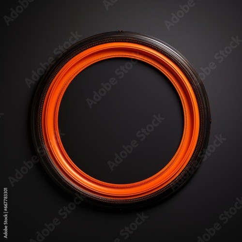 Orange Minimalistic Round Picture Frame. Minimalistic Ring with Realistic Texture. Square Digital Illustration. Ai Generated Empty Circle on Black Background.