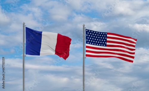 USA and France flags  country relationship concepts