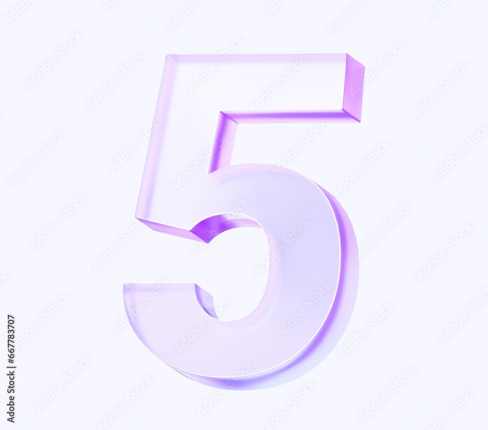 number five with colorful gradient and glass material. 3d rendering illustration for graphic design, presentation or background number five with colorful gradient and glass material. 3d rendering illustration for graphic design, presentation or background