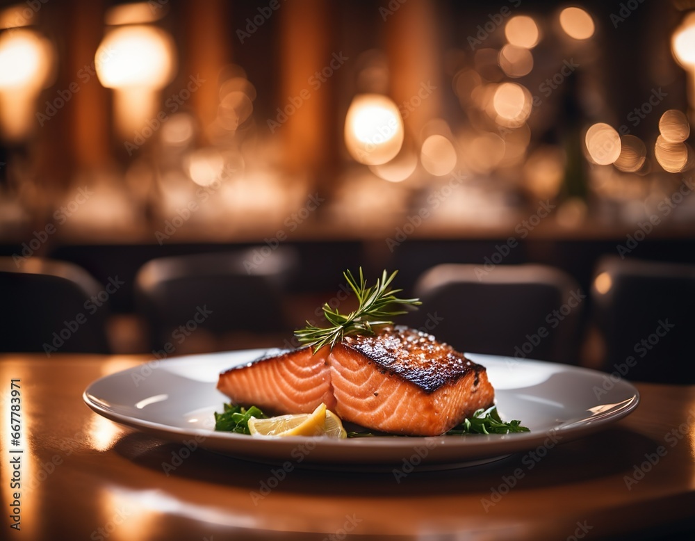 close up grilled salmon fillet in luxury restaurant. close up grilled salmon fillet in luxury restaurant.