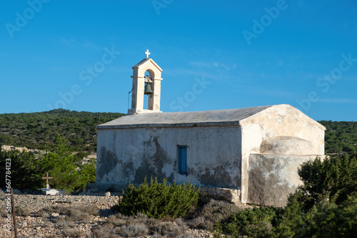 Profitis Ilias Old Church, summer Greece Gavdos island, religious destination Crete. photo