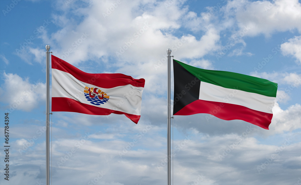 Kuwait and French Polynesia flags, country relationship concept Kuwait and French Polynesia flags, country relationship concept