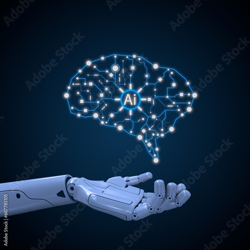 Fototapeta Naklejka Na Ścianę i Meble -  3d robot hand holding an ai machine icon artificial intelligence concept technology