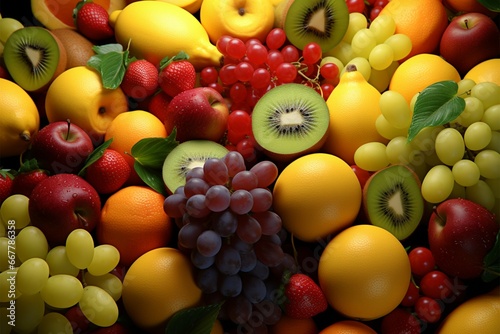 Fruits arranged as a background, adding a burst of natural beauty