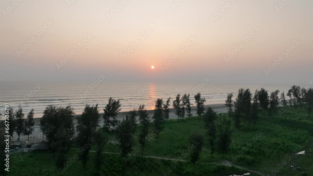 Sunrise on the sea horizon aerial drone view, cox's bazar, bangladesh. 4k high quality Sunrise on the sea horizon aerial drone view, cox's bazar, bangladesh. 4k high quality