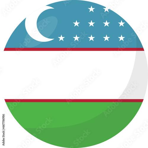 Uzbekistan flag circle 3D cartoon style.