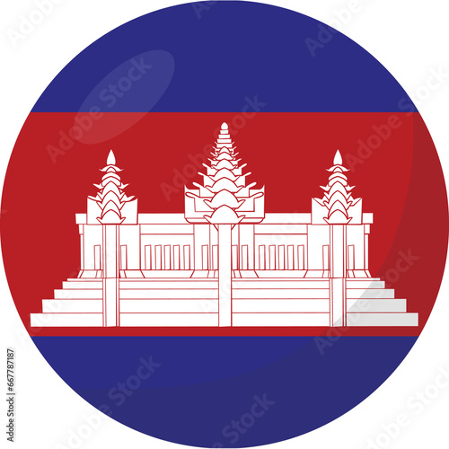 Cambodia flag circle 3D cartoon style.