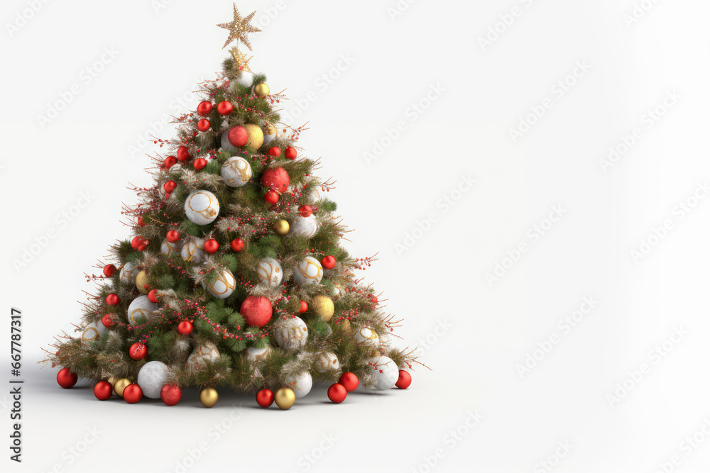 Decorated Christmas tree, on a white background. Generative AI Decorated Christmas tree, on a white background. Generative AI