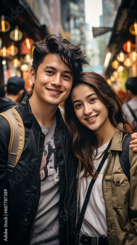 Capturing Moments: Tourist Couple Selfie in Bangkok Streets