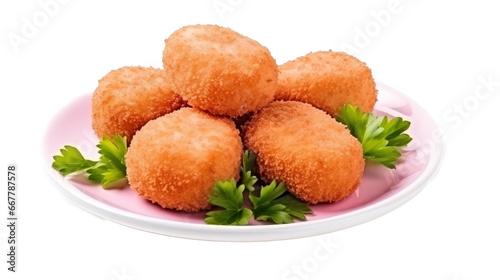 homemade breaded croquettes on transparent background, cut