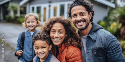 Heartwarming Portrait of Multi-Ethnic Family Outside House
