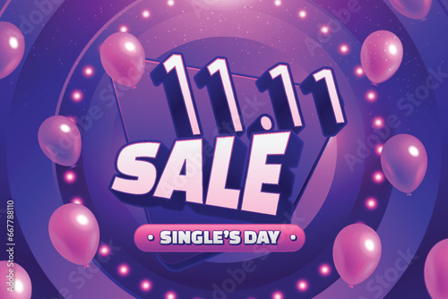 realistic text 11 11 singles day sales design vector illustration