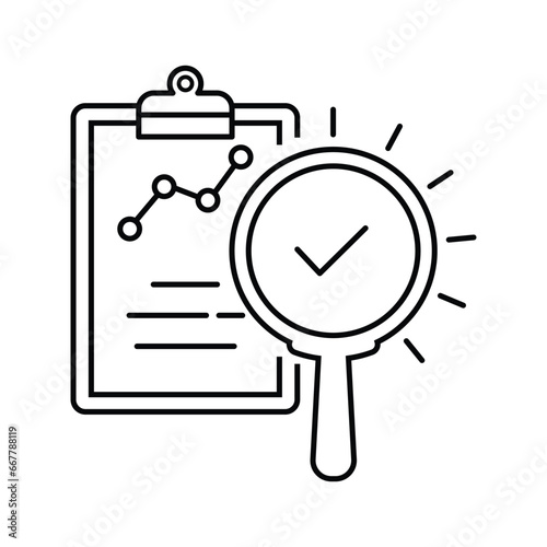 forecasting icon like legal compliance. flat thin stroke trend analitics or assesment logotype graphic design isolated on white. concept of search focus in statement and examine or performance success