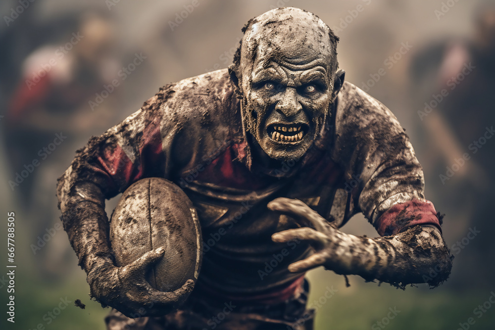 Portrait of Zombies playing rugby. Portrait of Zombies playing rugby.