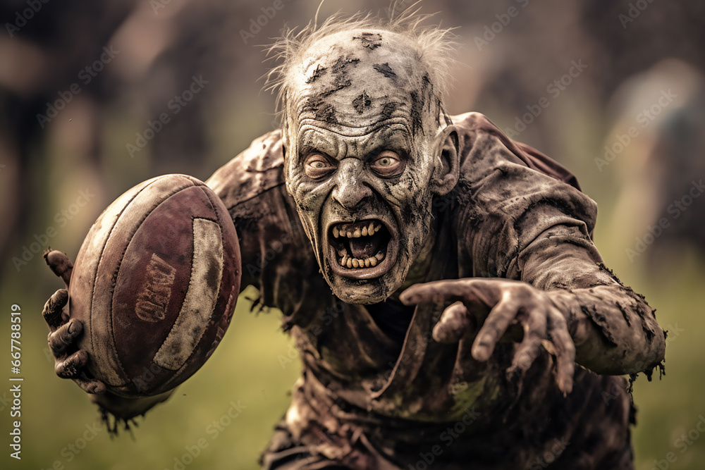 Portrait of Zombies playing rugby. Portrait of Zombies playing rugby.