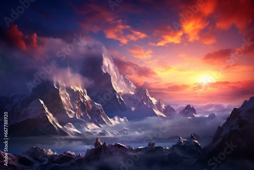 Stunning sky, majestic mountains. Generative AI