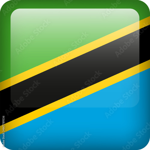 Free Download 3d vector Tanzania flag glossy button. Tanzanian national emblem. Square icon with flag of Tanzania - GFXLoad
