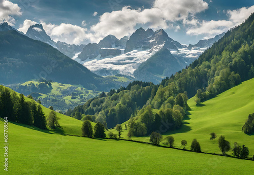 Swiss Mountains view from green meadows. © Rao Saad Ishfaq