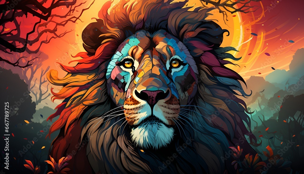 portrait of a lion multi-coloured illustration 
