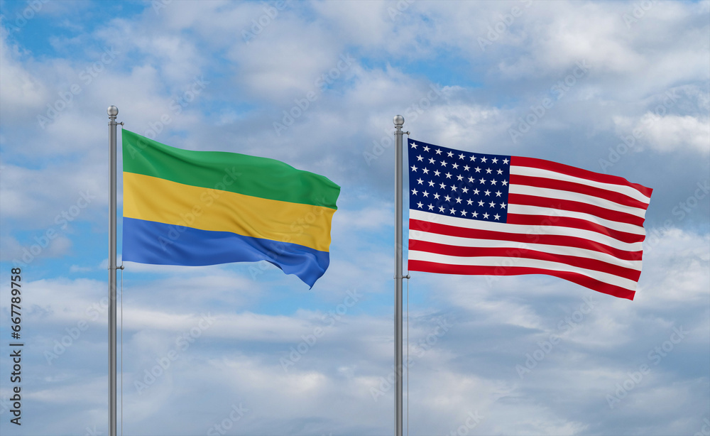USA and Gabon flags, country relationship concepts
