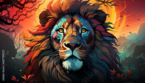 portrait of a lion multi-coloured illustration 