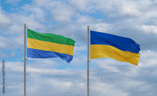 Ukraine and Gabon flags, country relationship concept