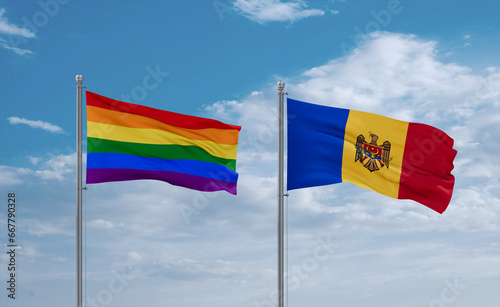 Moldova and LGBT movement flags, country relationship concept